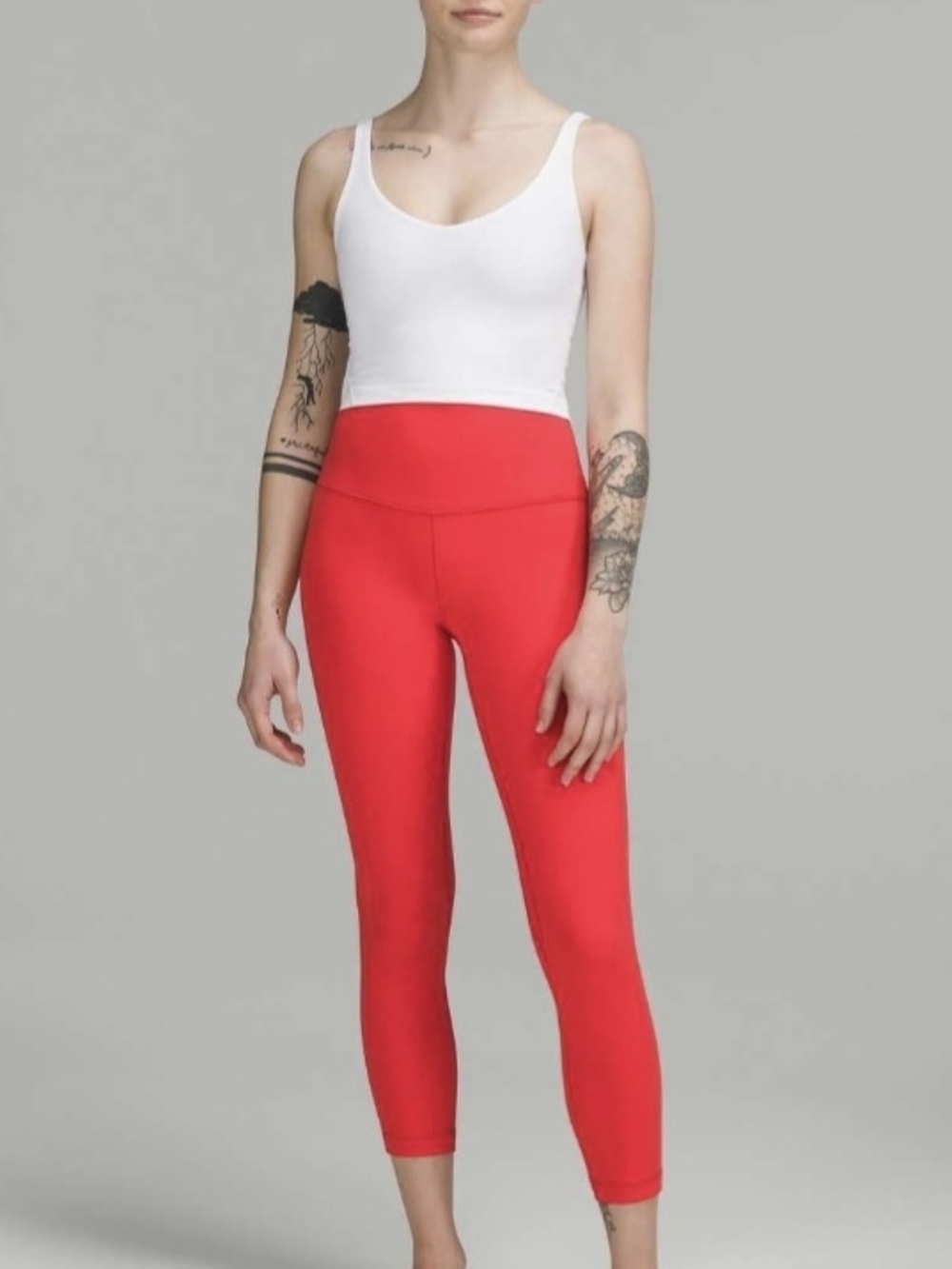 Red High-Waist Capri Leggings - Women
